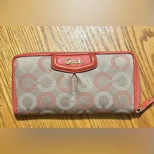 Vintage Coach Women's Tan and Coral Wallet